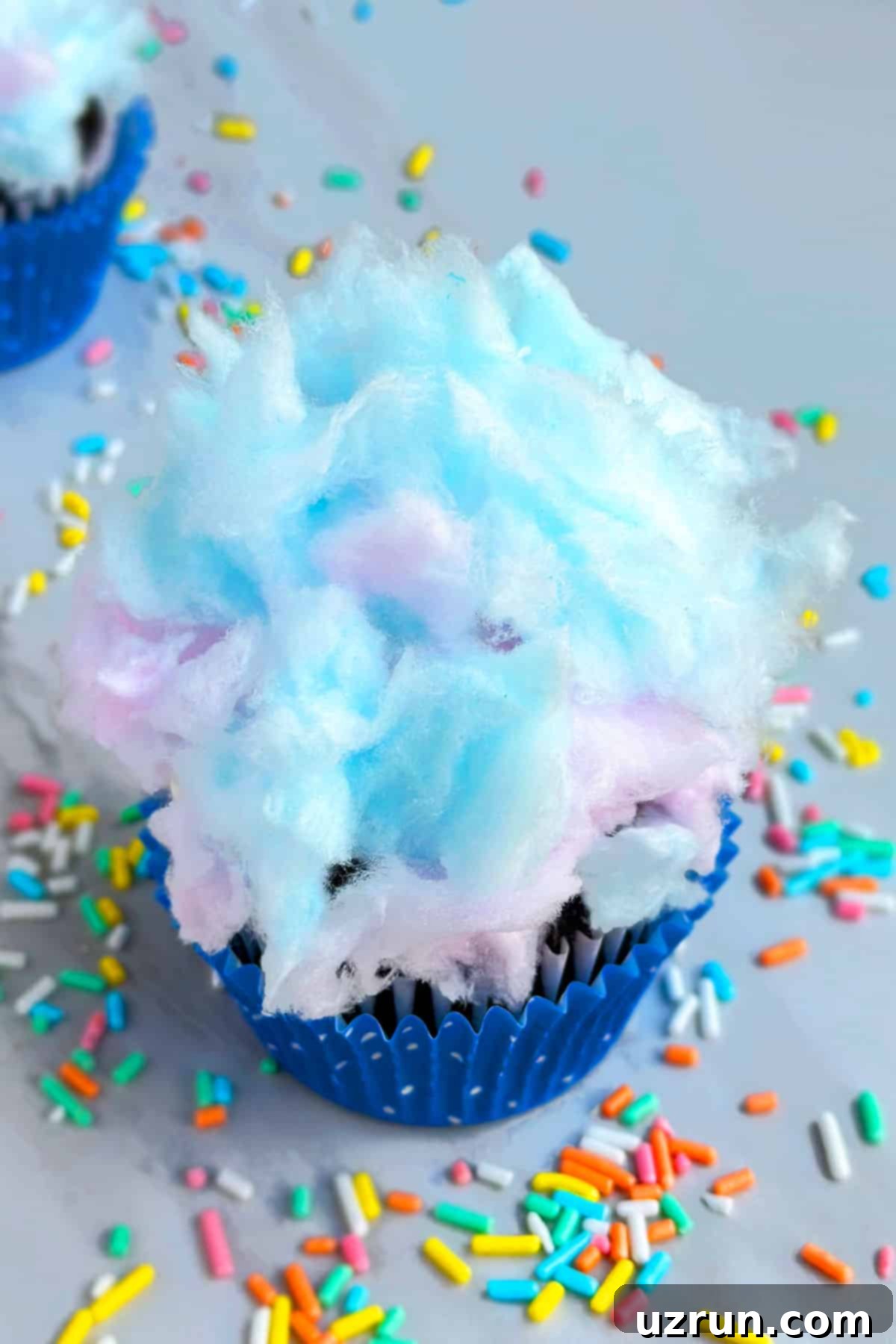 Easy Cotton Candy Cupcakes 4 Closeup Shot of Pink and Blue Cotton Candy.