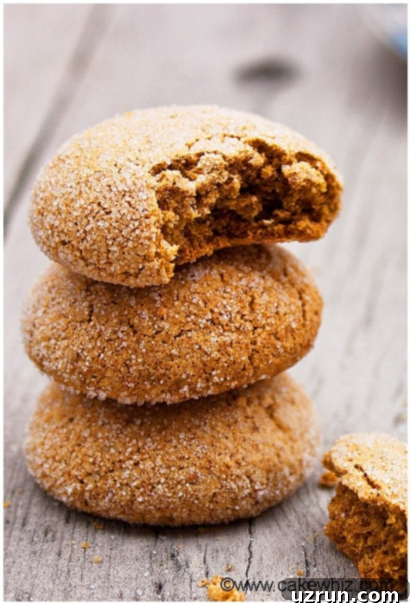 Stack of Easy Ginger Molasses Cookies on Rustic Gray Background