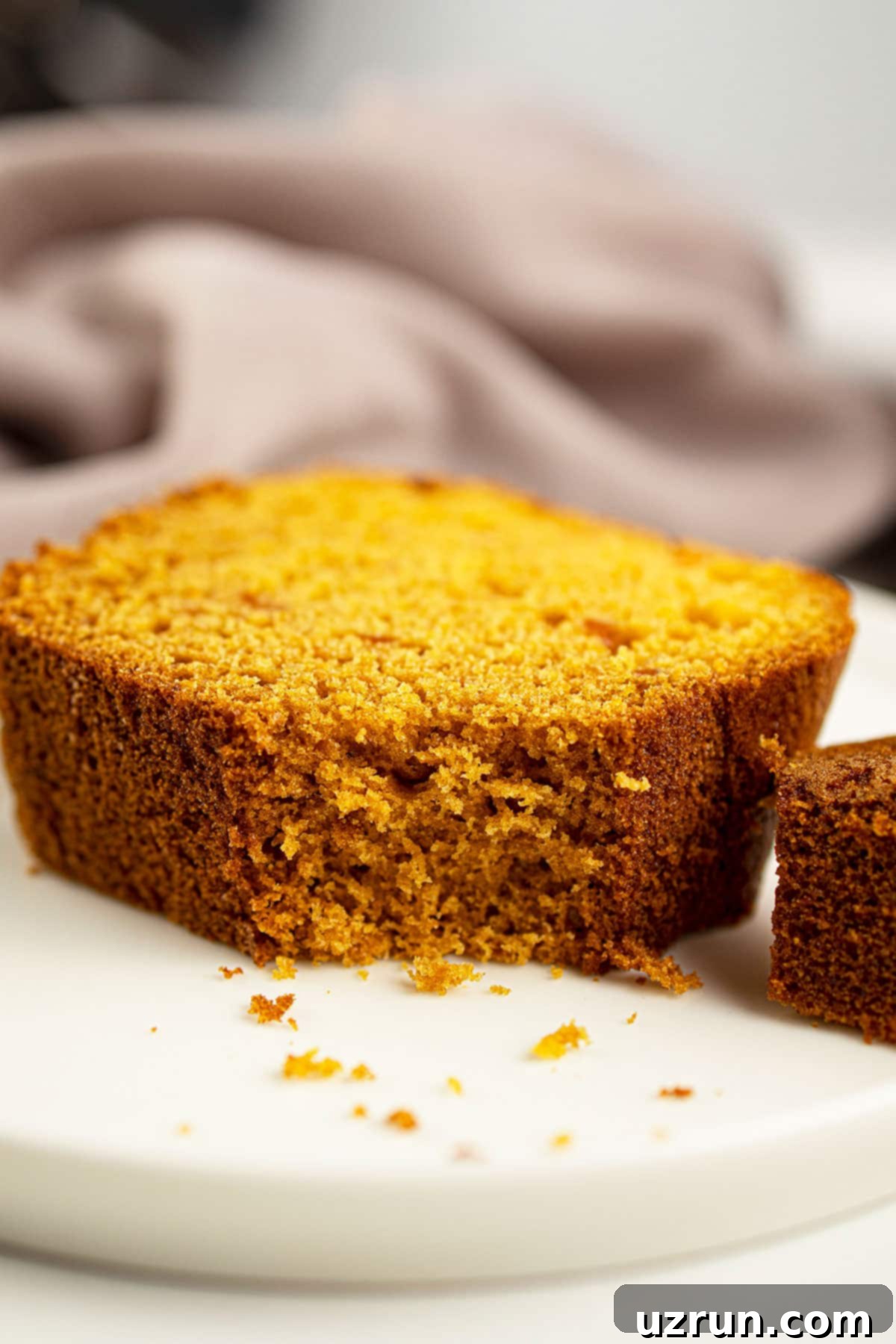Slice of Sweet Bread That's Partially Eaten on White Dish. 