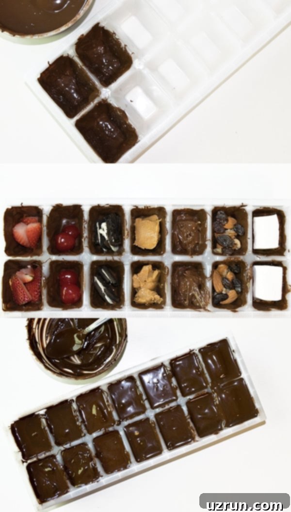 Chilled Gourmet Chocolate Gems 4 Collage Image With Step by Step Pictures on How to Make Homemade Gourmet Chocolate in Ice Cube Trays