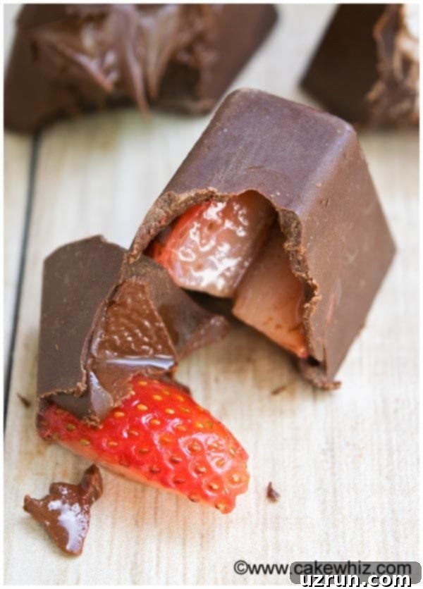 Chilled Gourmet Chocolate Gems 7 Strawberry Chocolate Cube (Broken) on Wood Background