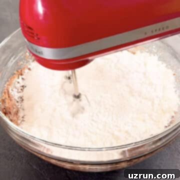 Creamy Nutella Hazelnut Buttercream 10 More powdered sugar being added to the thick Nutella frosting mixture.