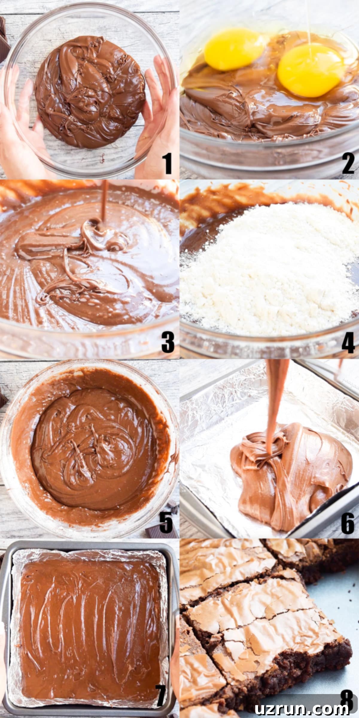 Easy Nutella Brownies with Just 3 Ingredients 5 Collage Image With Step by Step Process Shots on How to Make Chocolate Hazelnut Brownies.