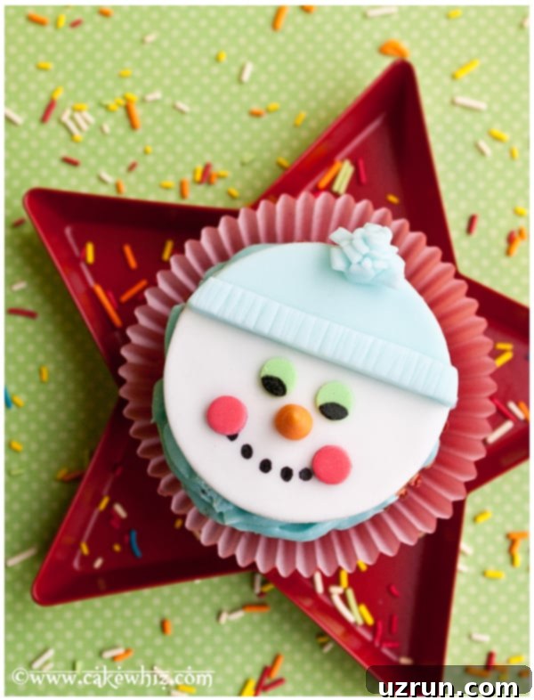 Snowman Cupcakes with Donut Heads 5 Fondant Snowman Topper on Red Star Shaped Tray
