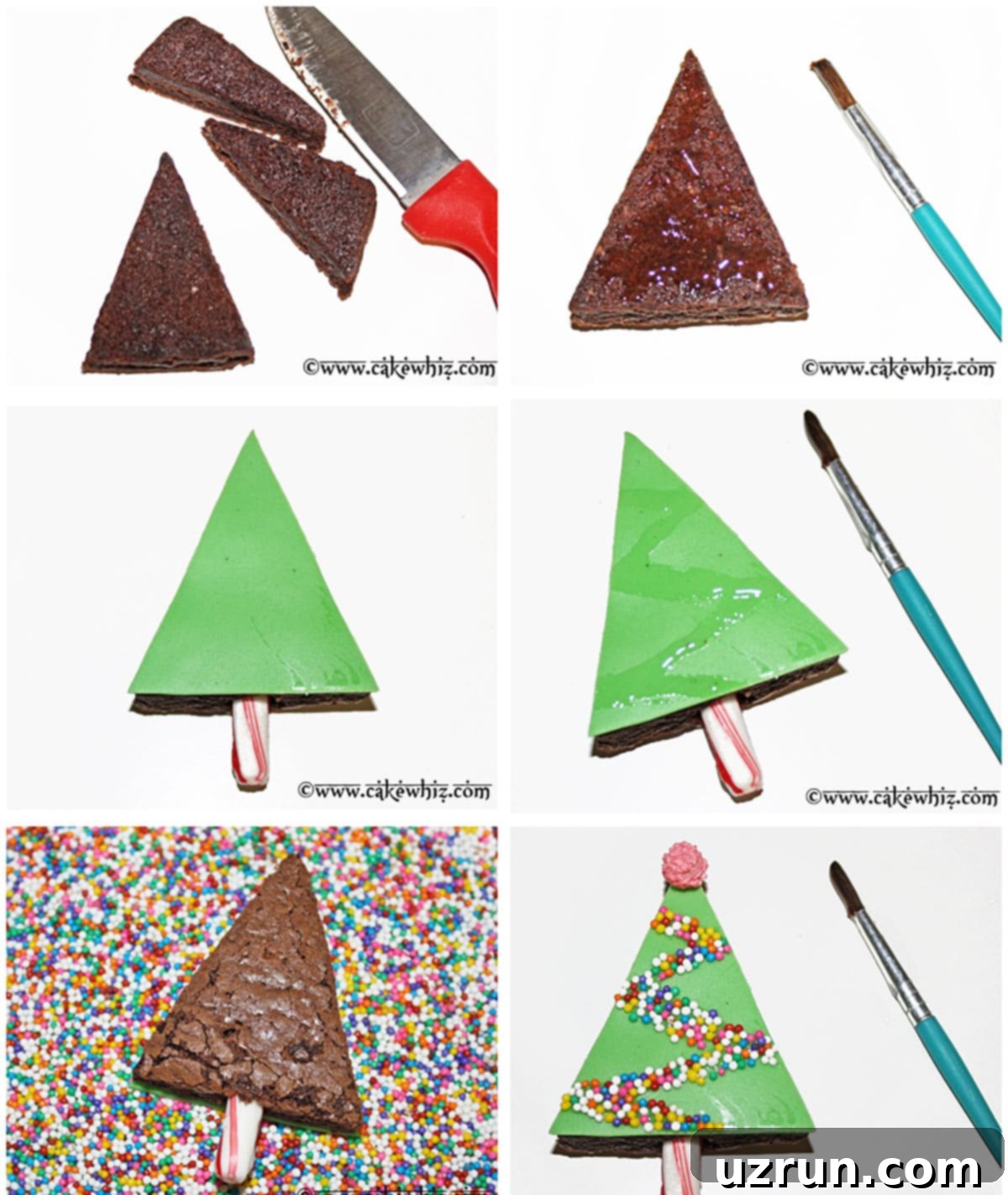 Christmas Tree Brownie Bites 11 Collage Image With Step By Step Process Shots on How to Make Festive Xmas Holiday Brownies.