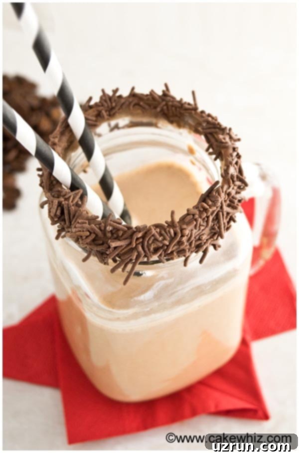 Mocha Smoothie 3 Homemade Mocha Smoothie in Glass Cup on Red Napkin