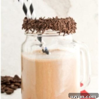 Mocha Smoothie 6 Easy Homemade Coffee Smoothie (Mocha Smoothie) in Glass Cup With Marble Background