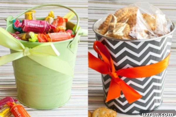 Simple Food and Cookie Packaging Ideas 3 Small Metal Buckets Filled With Candies and Cookies
