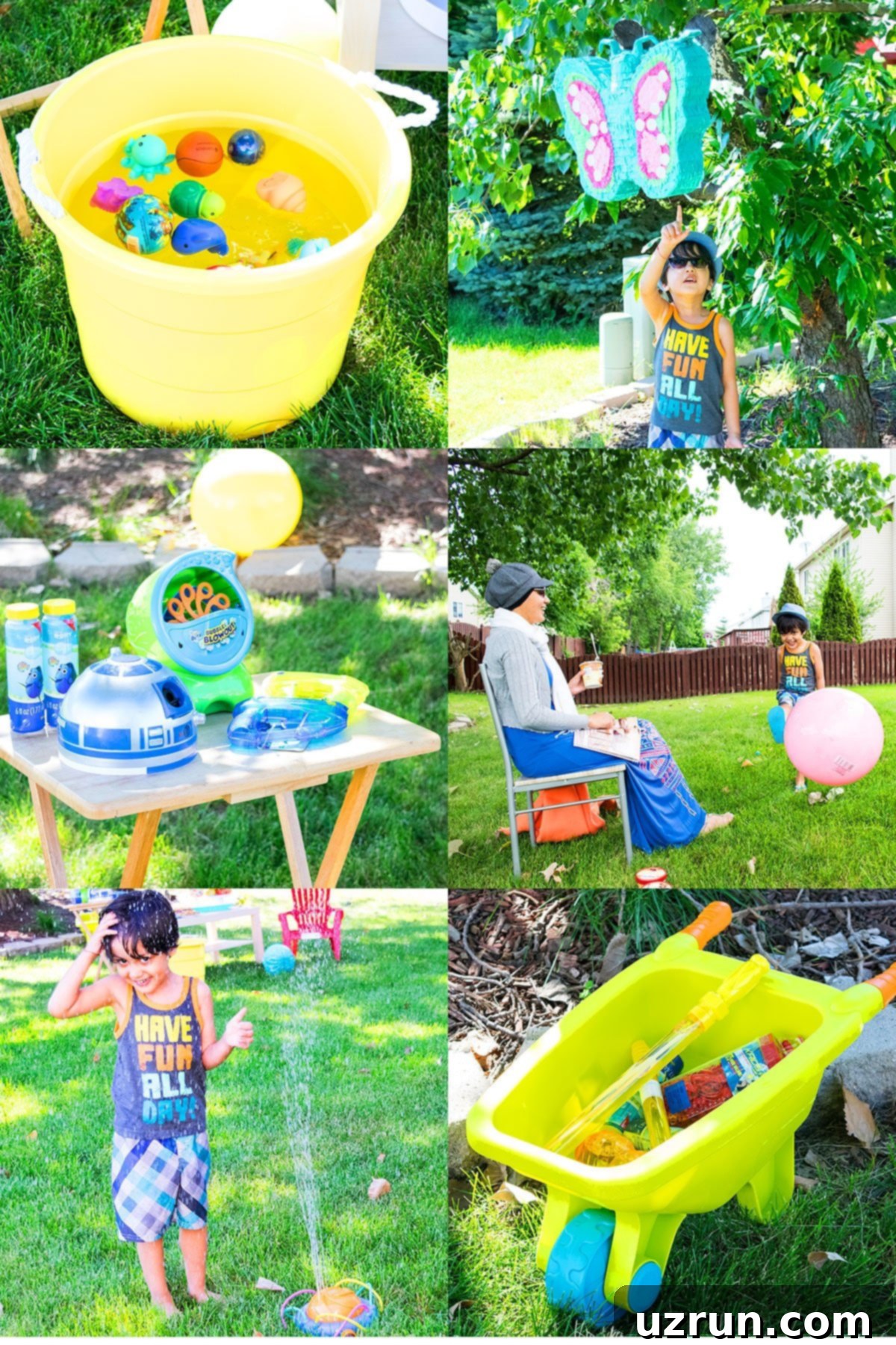 Backyard Fun Kids' Summer Cake 9 Collage Image With Kids Backyard Summer Party Activities.