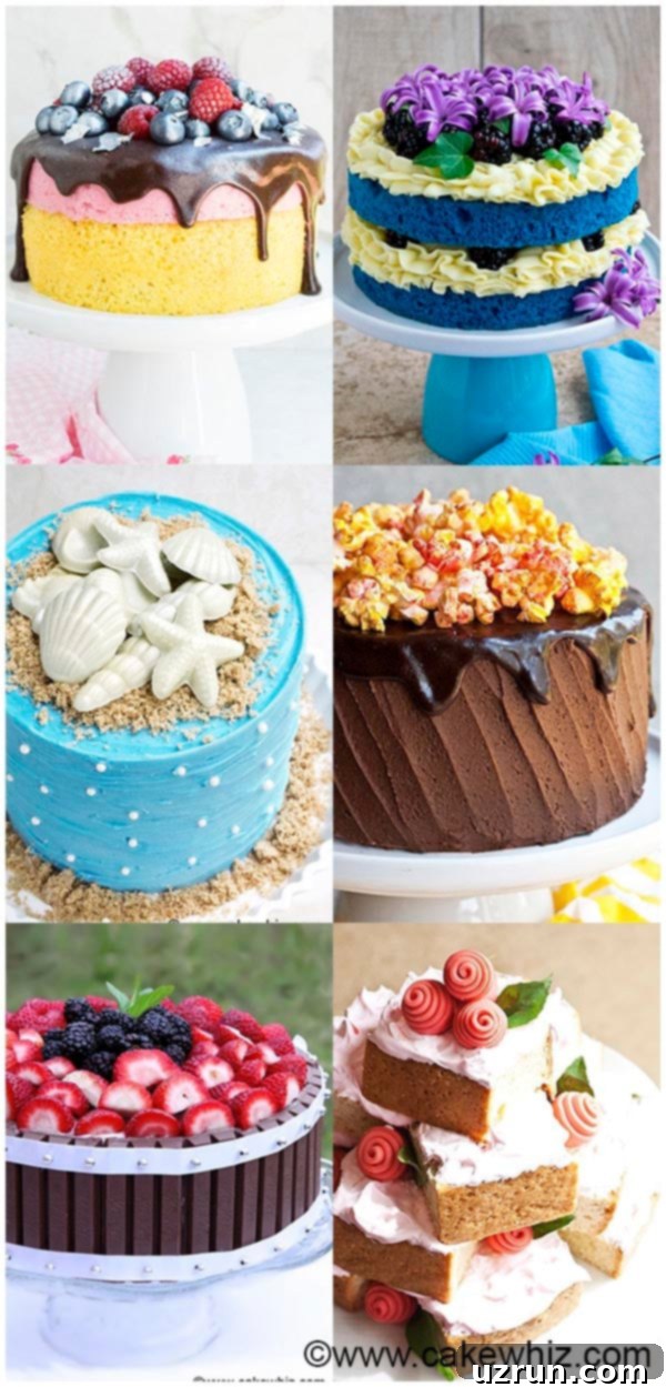 Collage Image With Easy Cake Decorating Ideas For Beginners, showcasing various simple yet beautiful cake designs.