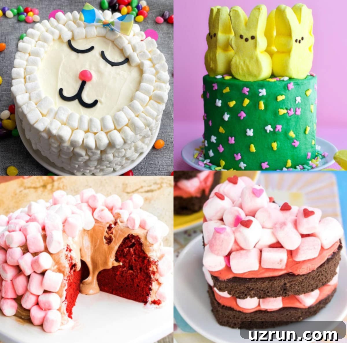 Easy Cake Decorating Ideas for Beginners 13 A cute lamb cake covered in fluffy white mini marshmallows, creating a soft, textured look.
