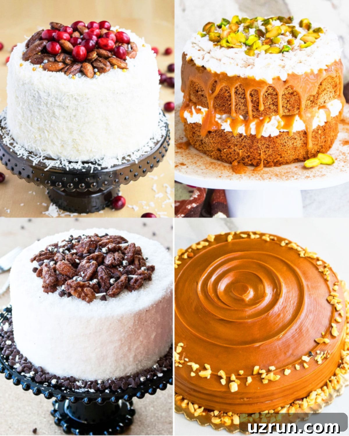 Easy Cake Decorating Ideas for Beginners 15 A beautiful cake generously decorated with various nuts, shredded coconut, and berries.