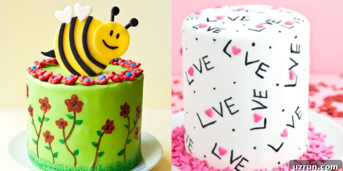 Easy Cake Decorating Ideas for Beginners 7 A cake with custom drawings created using edible markers, showcasing fine details.