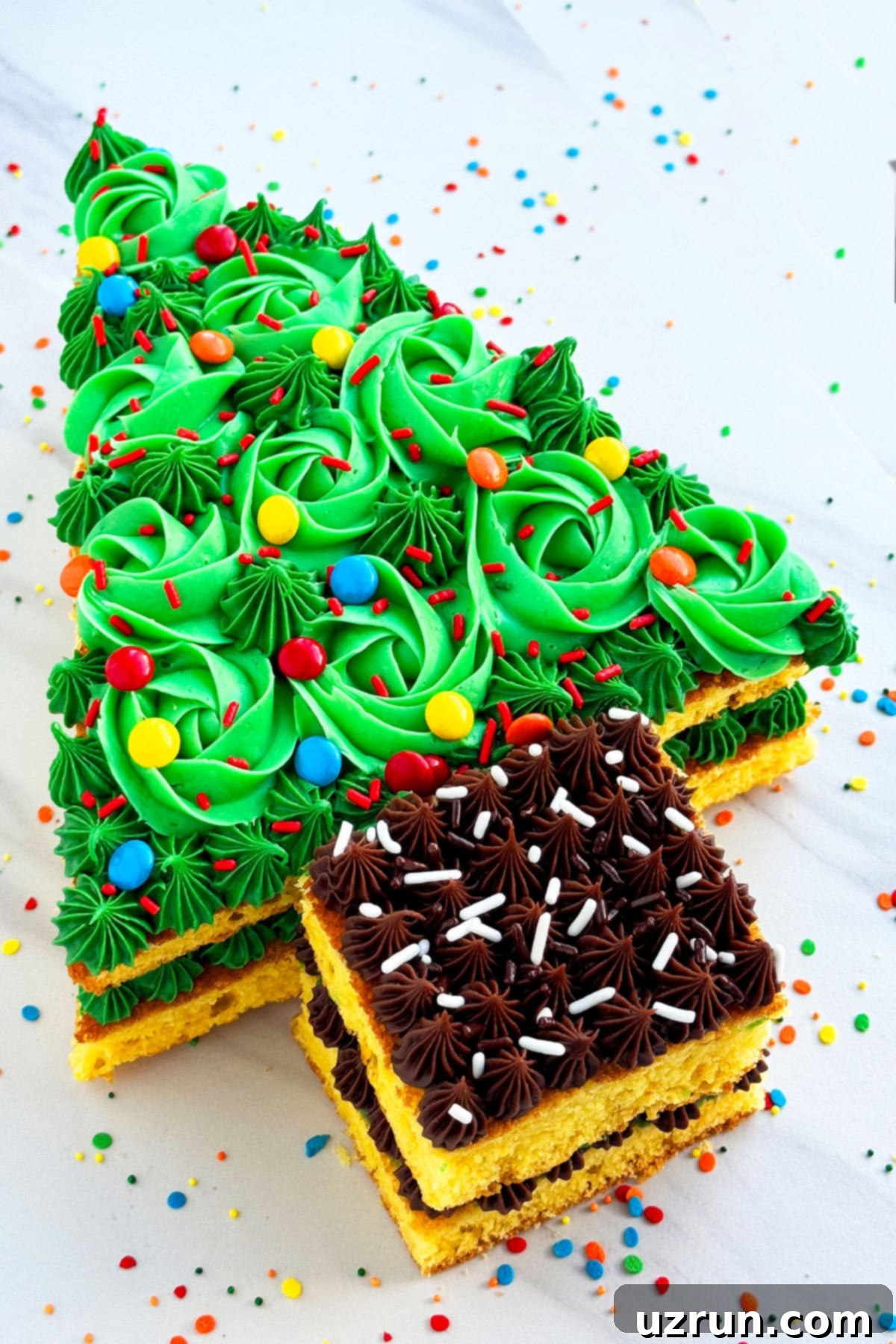 Easy Christmas Cake (Tree) on Marble Background. 