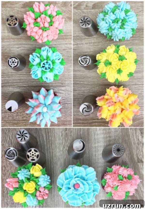 Russian Piping Tips Buttercream Tutorial 7 Russian Piping Tips Tutorial-Easy Guide and Cheat Sheet - Visual guide matching tips to flower designs.