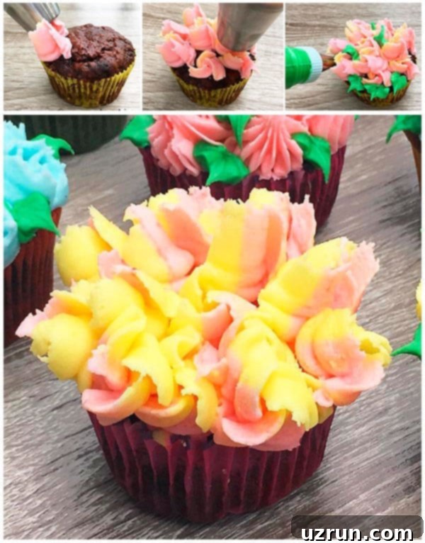 Russian Piping Tips Buttercream Tutorial 8 Russian Piping Tips Tutorial- Step By Step - A beautifully decorated cupcake, ready to be enjoyed or stored.