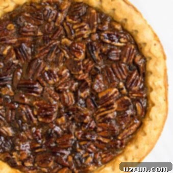 Perfectly Easy Pecan Pie 6 Classic Homemade Pecan Pie on White Background- Overhead Shot