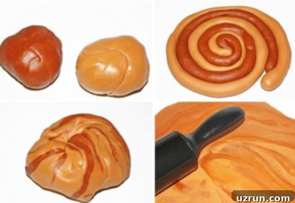 How To Marble Fondant - Step by Step Process Shot showing the gentle kneading