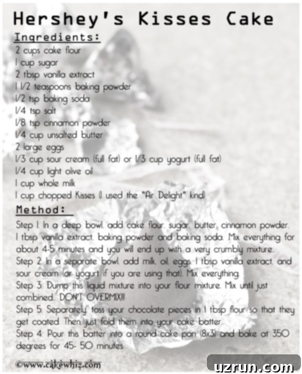 How to Brew Perfect Coffee 5 Hershey's Kisses Vanilla Cake Recipe Card