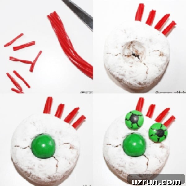 Spooky Spider and Monster Halloween Donuts 3 Collage Image With Step By Step Pictures on How to Make Monster Donuts