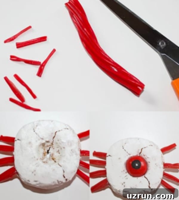 Spooky Spider and Monster Halloween Donuts 4 Collage Image With Step By Step Pictures on How to Make Spider Donuts