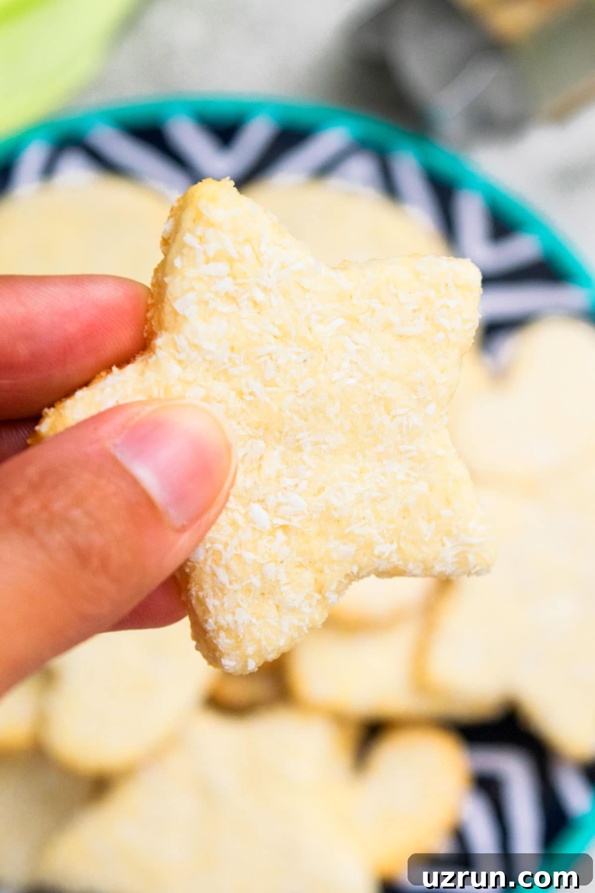 Coconut Cut-Out Sugar Cookies 3 Closeup Shot of Star Cookie.