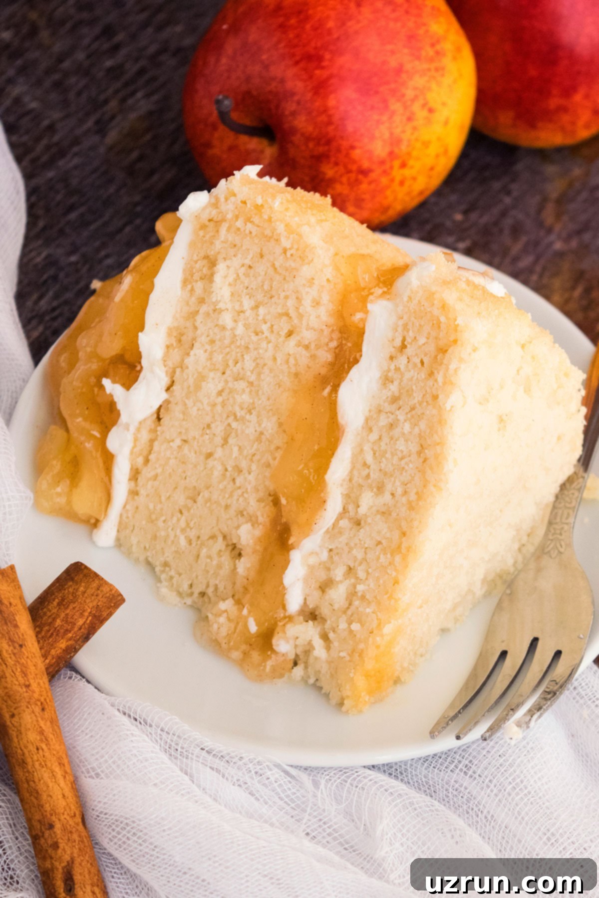 Apple Pie Cake With Pie Filling 4 Slice of Cake on White Dish