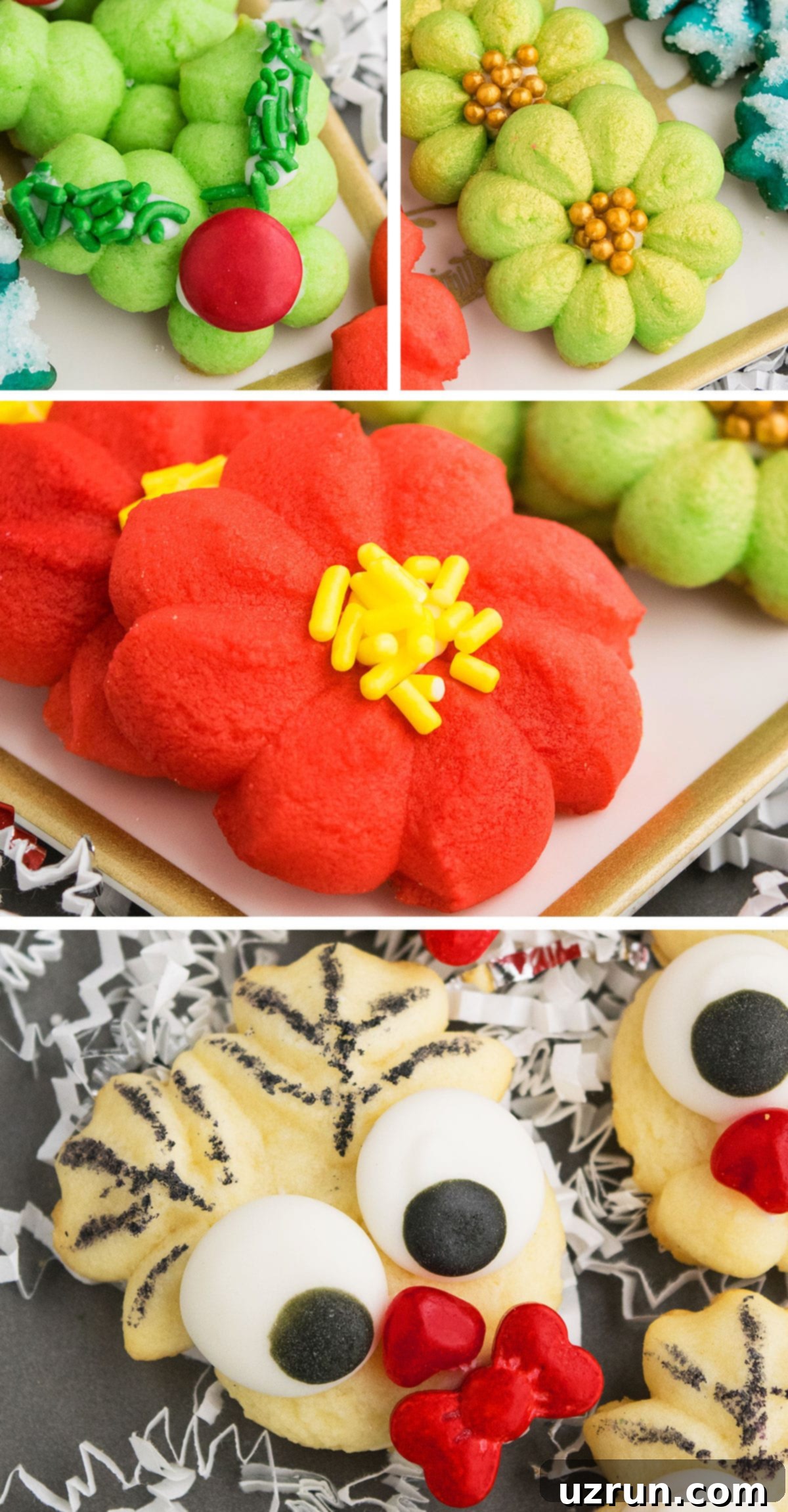 Irresistible Almond Butter Spritz Cookies 3 Collage Image With Various Design of Holiday Cookies.