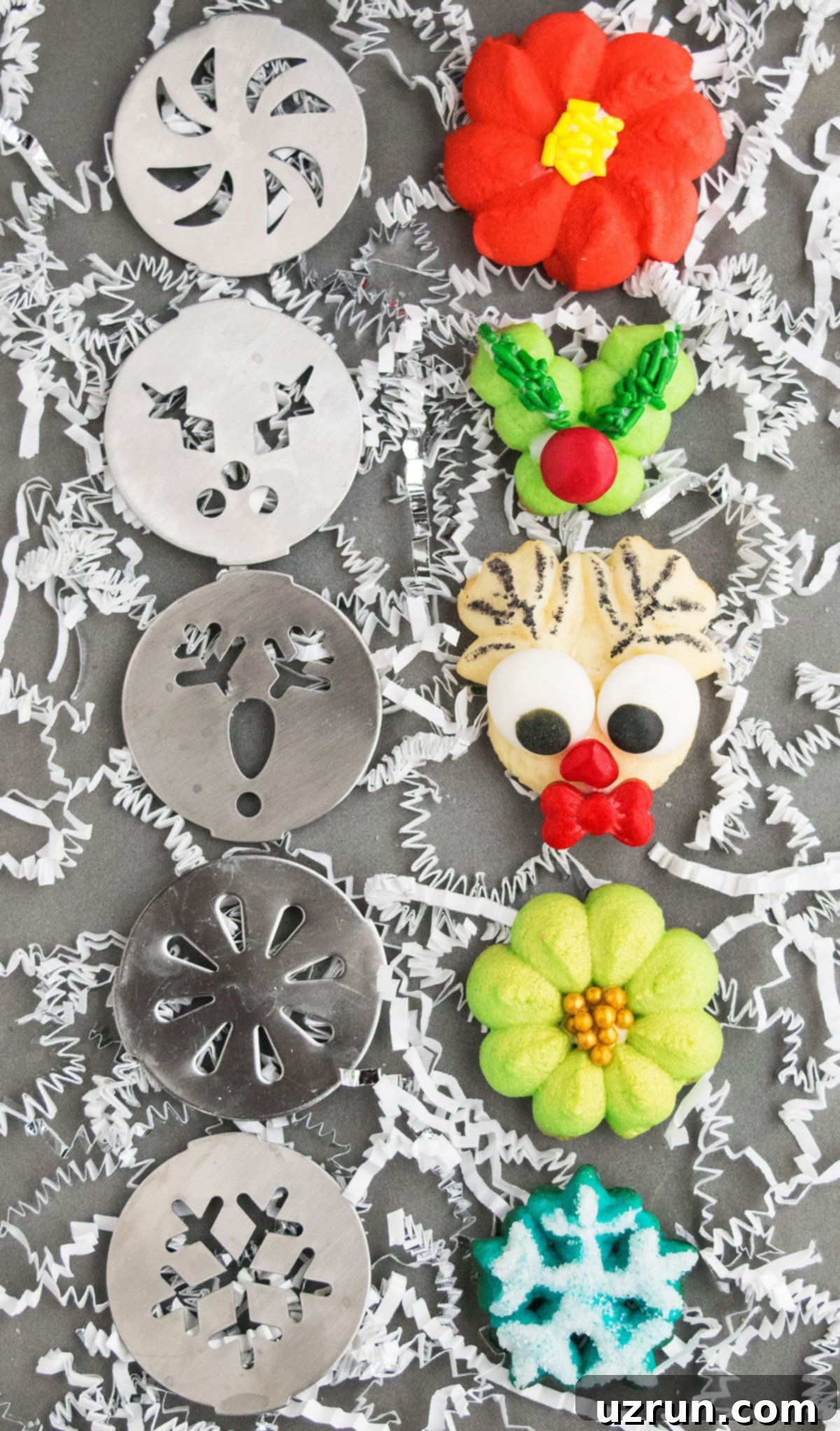 Irresistible Almond Butter Spritz Cookies 7 Different Cookies and their Respective Cookie Press Discs.