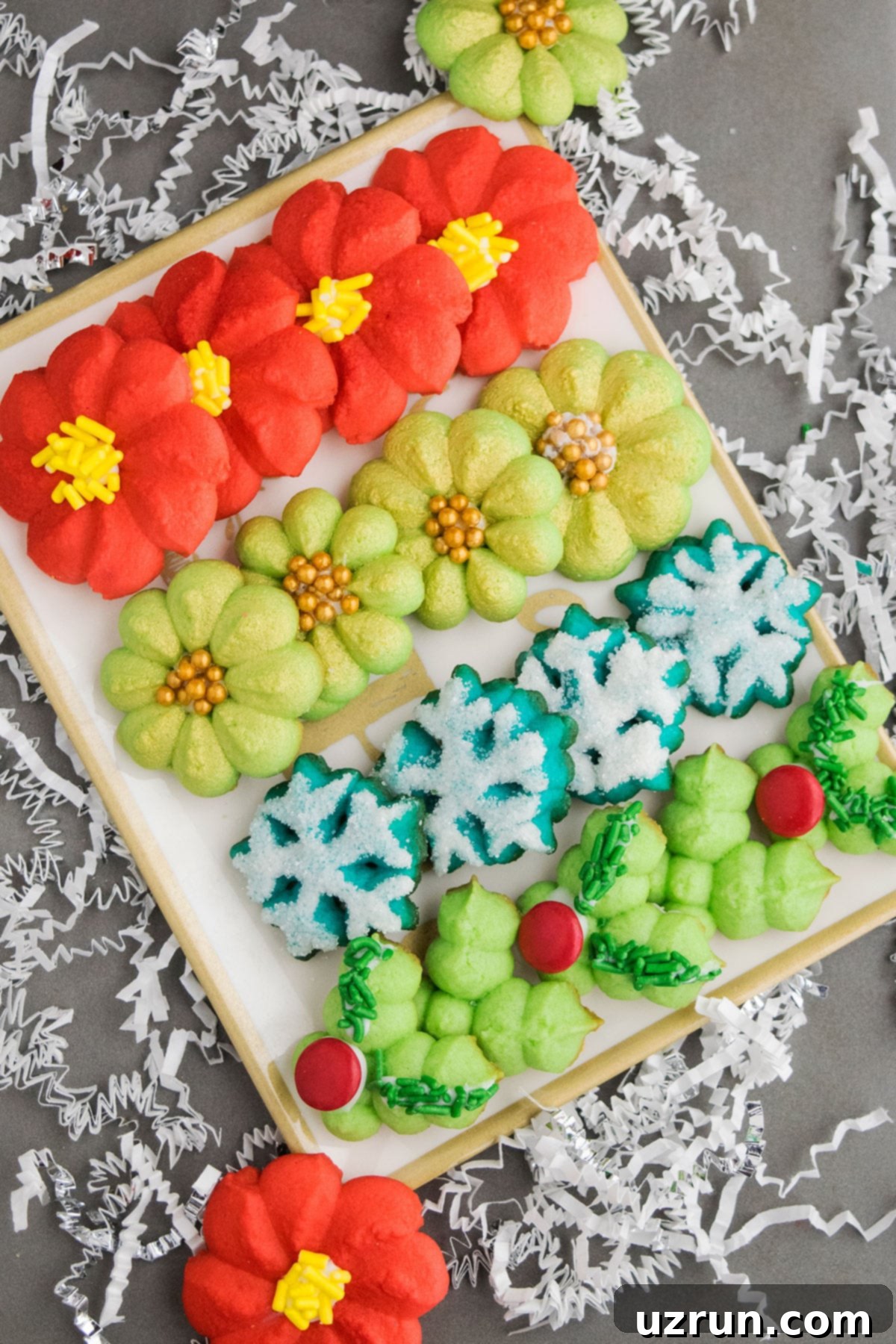Irresistible Almond Butter Spritz Cookies 9 Tray With a Variety of Best Spritz Cookies- Overhead Shot.