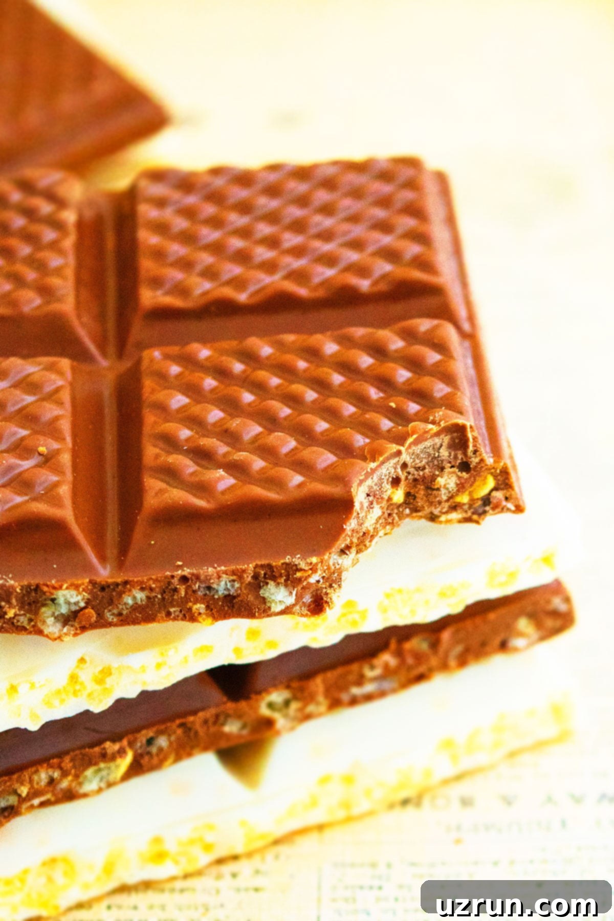 Peanut Butter Chocolate Crispy Bars 3 Closeup Shot of Partially Eaten Chocolate Bar.