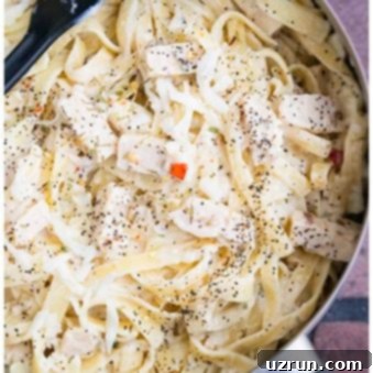 Creamy Healthy One-Pan Fettuccine Alfredo 6 Easy Healthy Fettuccine Alfredo in Stainless Steel Pot.