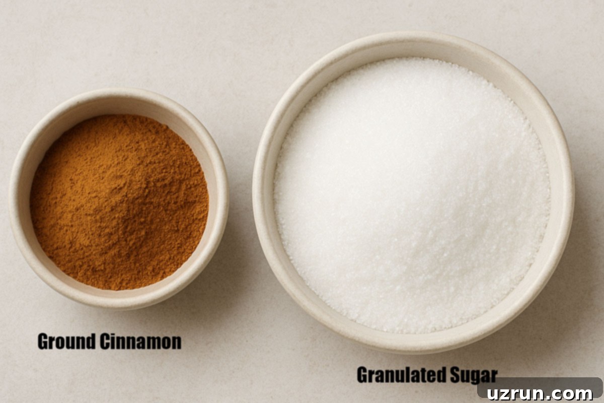 Effortless Homemade Cinnamon Sugar 3 Ingredients in bowls on neutral background.