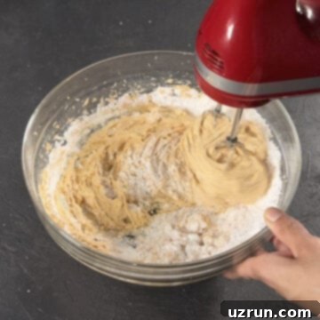 Easy Pumpkin Cream Cheese Frosting 7 Powdered sugar being mixed into the buttercream.