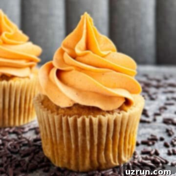 Easy Soft Pumpkin Cupcakes With Spiced Cream Cheese Frosting on Rustic Gray Background With Chocolate Sprinkles Scattered Everywhere.